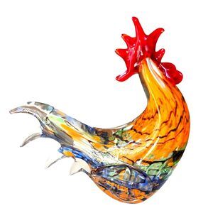 Vintage Art Glass Rooster Hand Blown Hen Colorful Heavy Collectible Home Accent